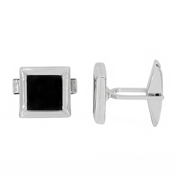 Sterling Silver Square Onyx CuffLinks - Picture 1 of 2